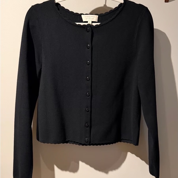 Sezane Black Scalloped-Edge Button Cardigan - Picture 3 of 5